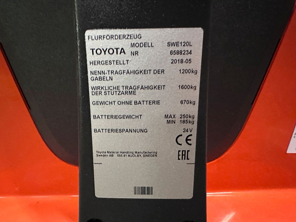 Toyota BT SWE120L Initialhub 2700mm Hub. Elektro Stapler 7