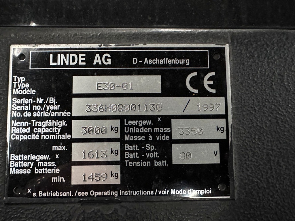 Linde E30 Elektro Gabelstapler 3450mm Hub. Stapler 3t11