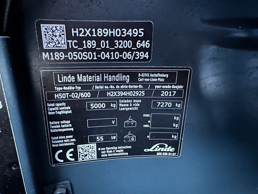 Linde H50T-02/ 600 Gas Stapler 4100mm Hub Zinkenversteller 12