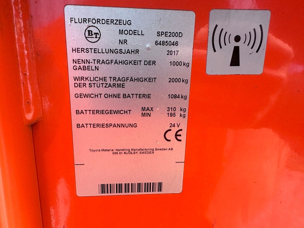 BT Toyota SPE200D Doppelstock 1750mm Hub.  201713