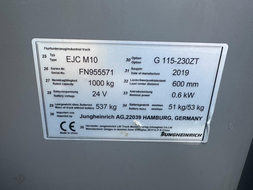 Jungheinrich EJC M10 Hochhubwagen 2300mm Hub Ladegerät10