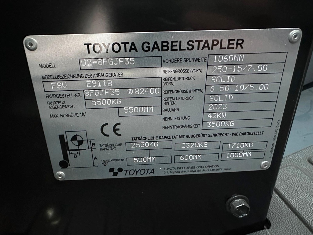 Toyota 3,5t Gas Gabelstapler 5500mm Triplex Voll 14