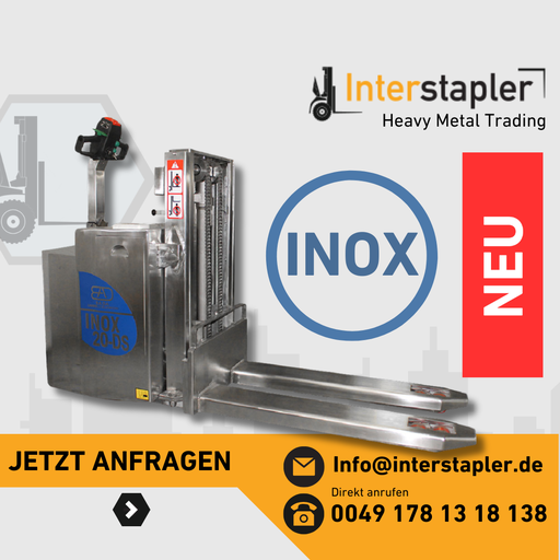INOX Hochhubwagen Doppelstock BADA 20DS 2000mm Hub Initialhub ELEKTRO Stapler